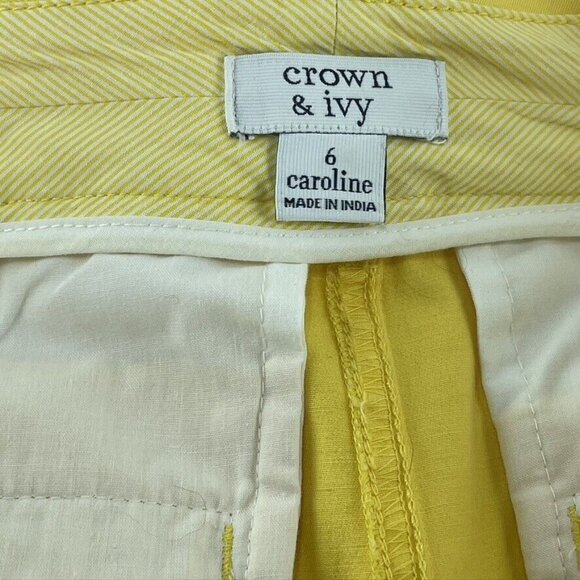 Crown & Ivy Womens Caroline Yellow Shorts Size 6 Cotton Blend - Picture 3 of 6